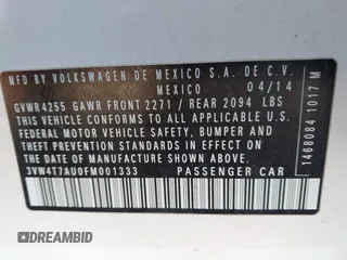 2015 Volkswagen GTI SE with VIN 3VW4T7AU0FM001333, listed as a IAAI auction lot 42080460 with 117,820 mi miles and . Bid and sale history available at DreamBid. Image 9.
