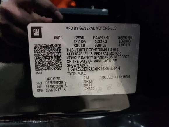 2019 GMC Yukon SLT Standard Edition with VIN 1GKS2DKC4KR393344, listed as a Copart auction lot 51942674 with 76,147 mi miles. Bid and sale history available at carsss.com. Image 15.