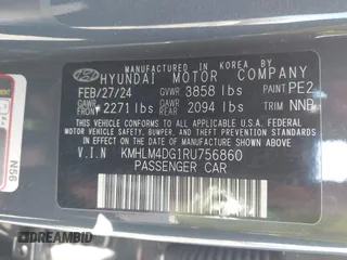 2024 Hyundai Elantra SEL with VIN KMHLM4DG1RU756860, listed as a IAAI auction lot 41887650 with 9,250 mi miles. Bid and sale history available at carsss.com. Image 9.