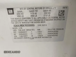 2014 GMC Terrain SLE with VIN 2GKALMEK7E6306869, listed as a IAAI auction lot 42274544 with 155,845 mi miles and . Bid and sale history available at DreamBid. Image 9.