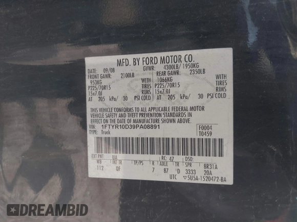 2009 Ford Ranger XL z VIN 1FTYR10D39PA08891, wystawiony jako IAAI lot #42269047 z przebiegiem 321 868 mil mil oraz . Historia ofert i sprzedaży dostępna na DreamBid. Obrazek 9.