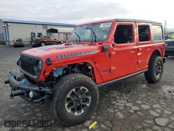 2024 Jeep Wrangler Rubicon z VIN 1C4RJXR62RW172545, wystawiony jako Copart lot #48020865 z przebiegiem 5 483 mil mil oraz Szkoda całkowita • Salvage title. Historia ofert i sprzedaży dostępna na DreamBid. Obrazek 1.