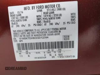 2016 Ford Explorer XLT with VIN 1FM5K7DH8GGD12394, listed as a IAAI auction lot 41789359 with 116,485 mi miles and . Bid and sale history available at carsss.com. Image 9.