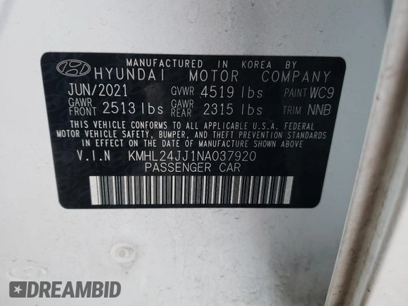 2022 Hyundai Sonata Hybrid Blue with VIN KMHL24JJ1NA037920, listed as a Copart auction lot 84600364 with 42,393 mi miles and Salvage Title. Bid and sale history available at carsss.com. Image 13.