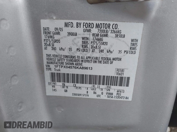 2006 Ford F-150 XLT с VIN 1FTPX04576KA89613, выставлен на аукционе IAAI как лот 42710155 с пробегом Не указан миль и . История ставок и продаж доступна на DreamBid. Изображение 9.