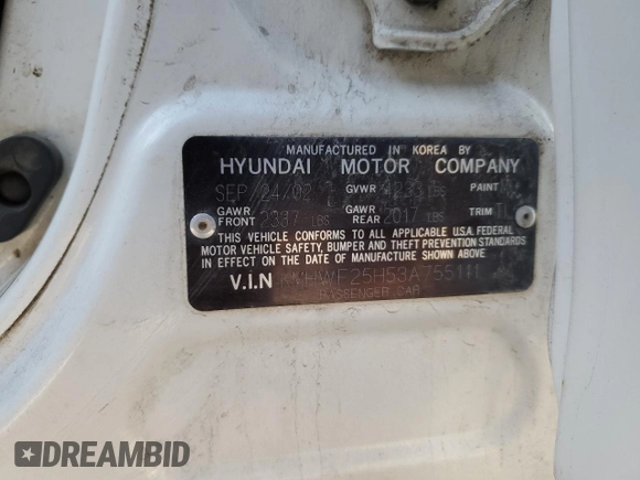 2003 Hyundai Sonata with VIN KMHWF25H53A755111, listed as a Copart auction lot 76359094 with 139,466 mi miles and Salvage Title. Bid and sale history available at carsss.com. Image 12.