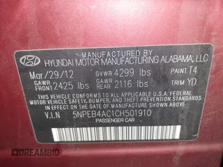 2012 Hyundai Sonata GLS z VIN 5NPEB4AC1CH501910, wystawiony jako IAAI lot #42285011 z przebiegiem 178 600 mil mil oraz . Historia ofert i sprzedaży dostępna na DreamBid. Obrazek 9.