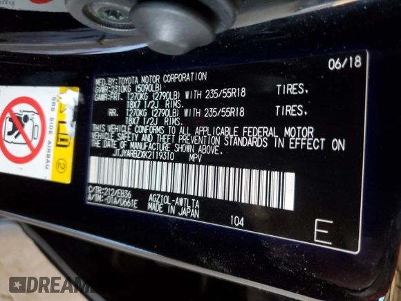 2019 Lexus NX with VIN JTJYARBZXK2119310, listed as a Copart auction lot 47755005 with 200,096 mi miles and Salvage Title. Bid and sale history available at carsss.com. Image 14.