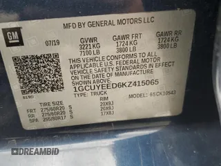 2019 Chevrolet Silverado 1500 RST with VIN 1GCUYEED6KZ415065, listed as a Copart auction lot 51276005 with 89,646 mi miles and Salvage Title. Bid and sale history available at DreamBid. Image 14.