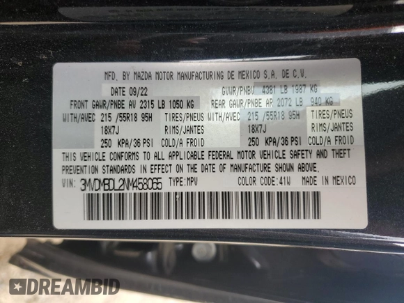 2022 Mazda CX-30 S Premium with VIN 3MVDMBDL2NM458065, listed as a Copart auction lot 51436145 with 30,387 mi miles and Salvage Title. Bid and sale history available at carsss.com. Image 13.