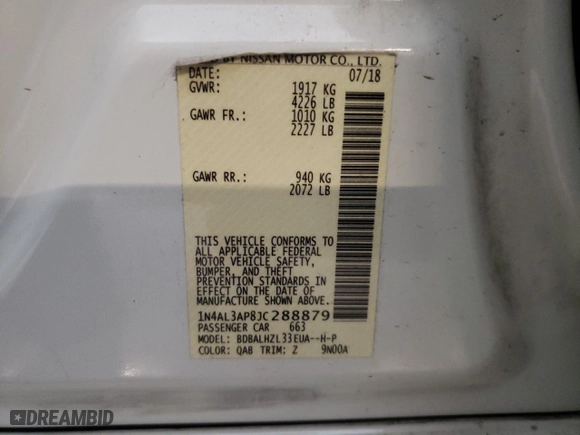 2018 Nissan Altima 2.5 SR with VIN 1N4AL3AP8JC288879, listed as a Copart auction lot 63213604 with 74,311 mi miles and Salvage Title. Bid and sale history available at carsss.com. Image 14.
