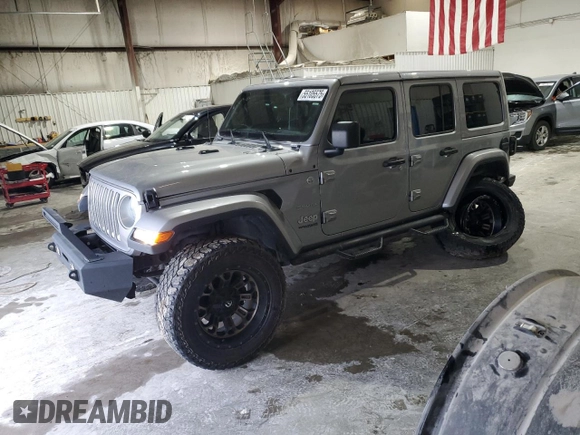 2018 Jeep Wrangler Unlimited Sahara with VIN 1C4HJXEG2JW196357, listed as a Copart auction lot 55105575 with Not provided miles and Salvage title. Bid and sale history available at DreamBid. Image 1.