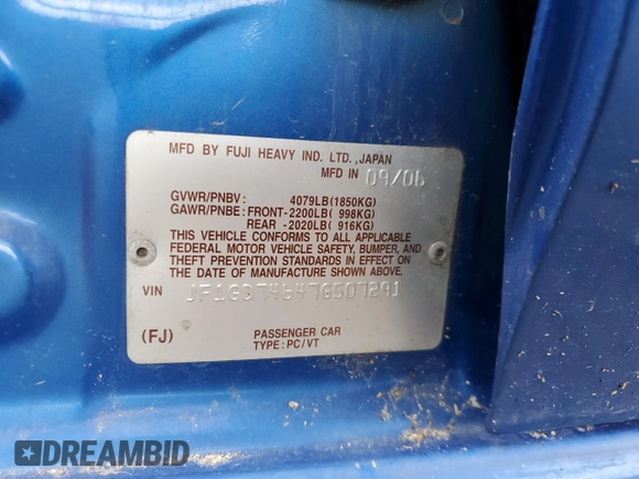 2007 Subaru Impreza WRX z VIN JF1GD74647G507291, wystawiony jako Copart lot #57573755 z przebiegiem 115 991 mil mil oraz Szkoda całkowita • Salvage title. Historia ofert i sprzedaży dostępna na DreamBid. Obrazek 13.
