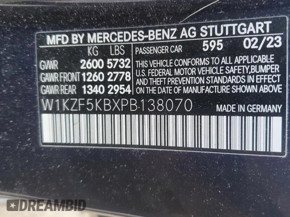 2023 Mercedes-Benz E 450 with VIN W1KZF5KBXPB138070, listed as a Copart auction lot 47026175 with 40,503 mi miles and Salvage Title. Bid and sale history available at DreamBid. Image 13.