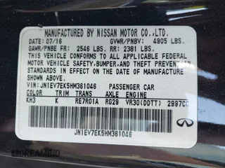 2017 Infiniti Q60 Sport with VIN JN1EV7EK5HM361046, listed as a IAAI auction lot 41786594 with 87,193 mi miles and . Bid and sale history available at carsss.com. Image 9.