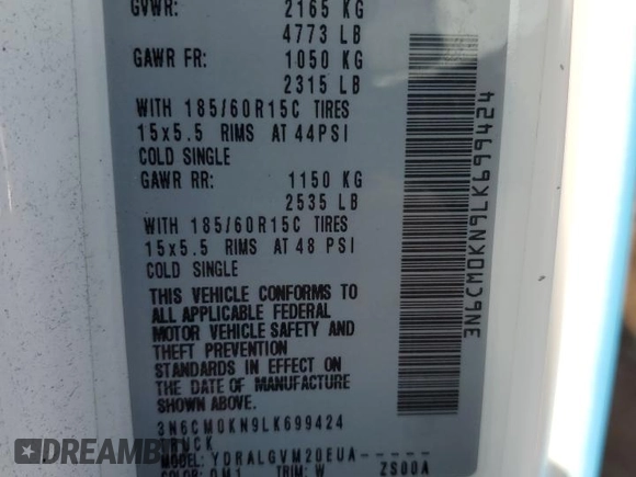 2020 Nissan NV200 S with VIN 3N6CM0KN9LK699424, listed as a Copart auction lot 51315565 with 129,333 mi miles and Salvage title. Bid and sale history available at DreamBid. Image 13.