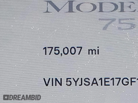 2016 Tesla Model S 70 with VIN 5YJSA1E17GF149479, listed as a IAAI auction lot 42609734 with 175,007 mi miles and . Bid and sale history available at DreamBid. Image 15.