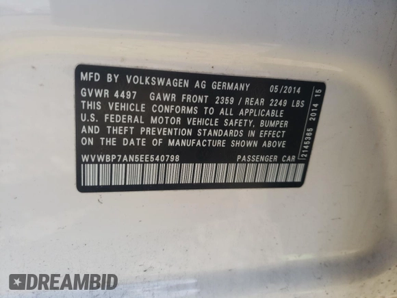 2014 Volkswagen CC Sport with VIN WVWBP7AN5EE540798, listed as a Copart auction lot 46076904 with 83,245 mi miles and Salvage Title. Bid and sale history available at carsss.com. Image 13.
