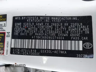 2008 Toyota Avalon XL with VIN 4T1BK36B08U274604, listed as a IAAI auction lot 41768642 with 180,335 mi miles. Bid and sale history available at carsss.com. Image 9.
