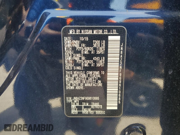 2016 Infiniti QX80 with VIN JN8AZ2NF9G9610685, listed as a Copart auction lot 57154685 with 94,176 mi miles and Salvage title. Bid and sale history available at DreamBid. Image 13.