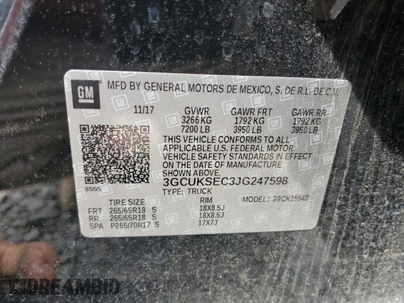 2018 Chevrolet Silverado 1500 LTZ with VIN 3GCUKSEC3JG247598, listed as a Copart auction lot 54361315 with 61,339 mi miles and Salvage Title. Bid and sale history available at DreamBid. Image 13.