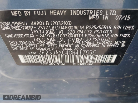 2016 Subaru Forester Touring с VIN JF2SJAXC4GH417596, выставлен на аукционе IAAI как лот 41832344 с пробегом 88 735 миль миль и . История ставок и продаж доступна на DreamBid. Изображение 9.