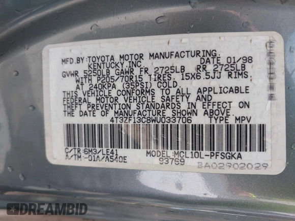 1998 Toyota Sienna LE с VIN 4T3ZF13C8WU033706, выставлен на аукционе IAAI как лот 42471688 с пробегом 187 774 миль миль и . История ставок и продаж доступна на DreamBid. Изображение 9.