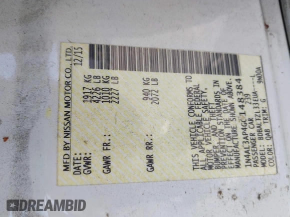 2016 Nissan Altima S z VIN 1N4AL3AP4GC148384, wystawiony jako IAAI lot #41994462 z przebiegiem 153 939 mil mil oraz . Historia ofert i sprzedaży dostępna na DreamBid. Obrazek 9.