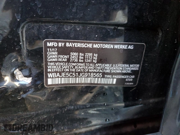 2018 BMW 5 Series 540i with VIN WBAJE5C51JG918565, listed as a Copart auction lot 48204955 with 74,474 mi miles and Salvage Title. Bid and sale history available at carsss.com. Image 14.