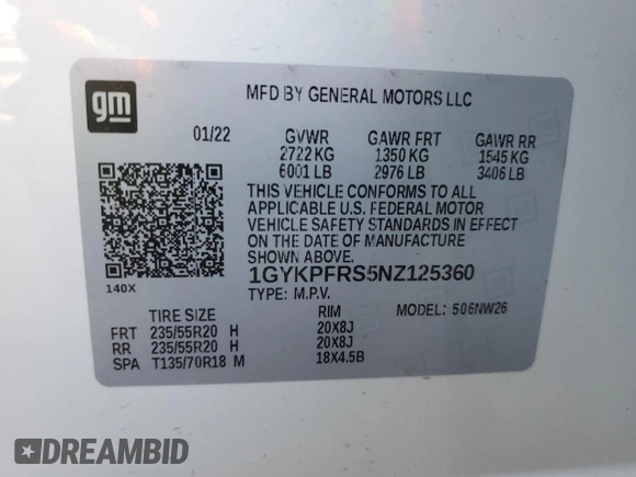 2022 Cadillac XT6 Premium Luxury with VIN 1GYKPFRS5NZ125360, listed as a Copart auction lot 45431165 with 47,511 mi miles and Salvage Title. Bid and sale history available at carsss.com. Image 15.