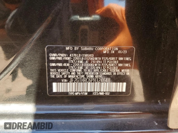 2023 Subaru Crosstrek Special Sports with VIN JF2GTHRC6PH324648, listed as a Copart auction lot 58206325 with 34,951 mi miles and Salvage title. Bid and sale history available at DreamBid. Image 13.