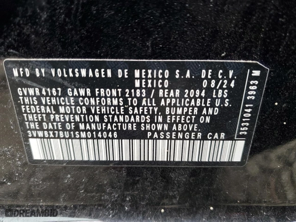 2025 Volkswagen Jetta Sport with VIN 3VWBX7BU1SM014046, listed as a Copart auction lot 44934665 with 8,509 mi miles and Clean Title. Bid and sale history available at carsss.com. Image 12.