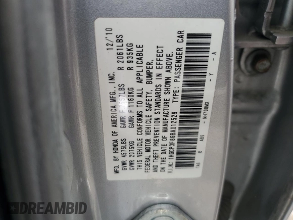 2011 Honda Accord EX-L z VIN 1HGCP3F86BA012529, wystawiony jako Copart lot #57605635 z przebiegiem 176 186 mil mil oraz Szkoda całkowita • Salvage title. Historia ofert i sprzedaży dostępna na DreamBid. Obrazek 12.