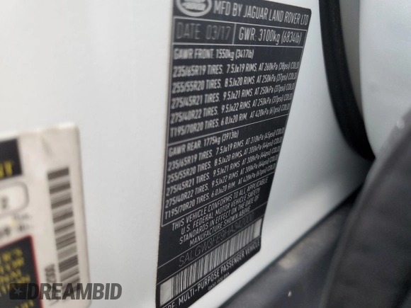 2017 Land Rover Range Rover с VIN SALGW3FE9HA342000, выставлен на аукционе Copart как лот 85629364 с пробегом 69 848 миль миль и Списание • Salvage title. История ставок и продаж доступна на DreamBid. Изображение 13.