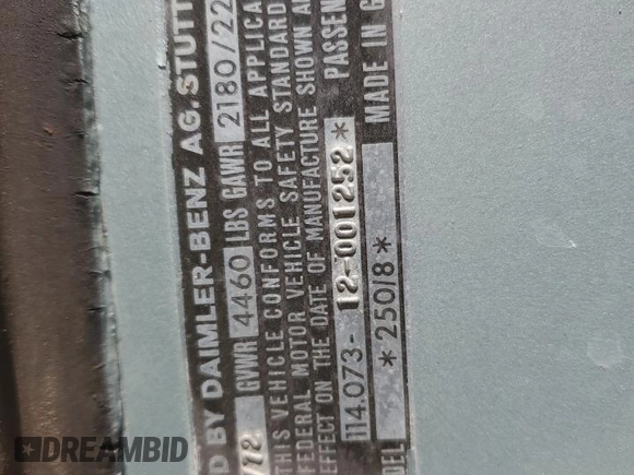 1973 Mercedes-Benz C z VIN 11407312001252, wystawiony jako Copart lot #64878085 z przebiegiem 75 146 mil mil oraz Czysty tytuł • Clean title. Historia ofert i sprzedaży dostępna na DreamBid. Obrazek 12.