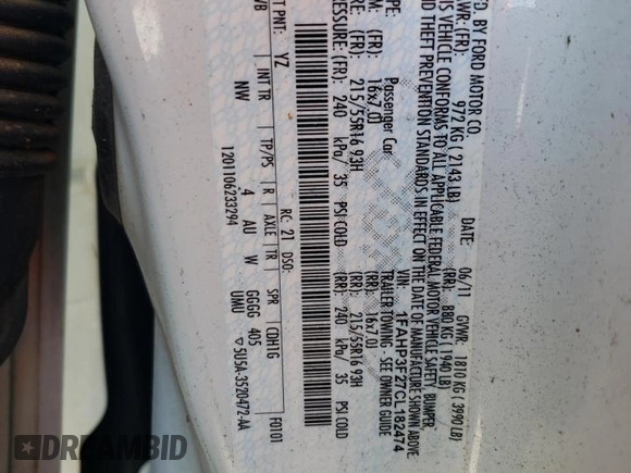 2012 Ford Focus SE with VIN 1FAHP3F27CL182474, listed as a Copart auction lot 51451595 with 122,199 mi miles and Salvage Title. Bid and sale history available at DreamBid. Image 12.