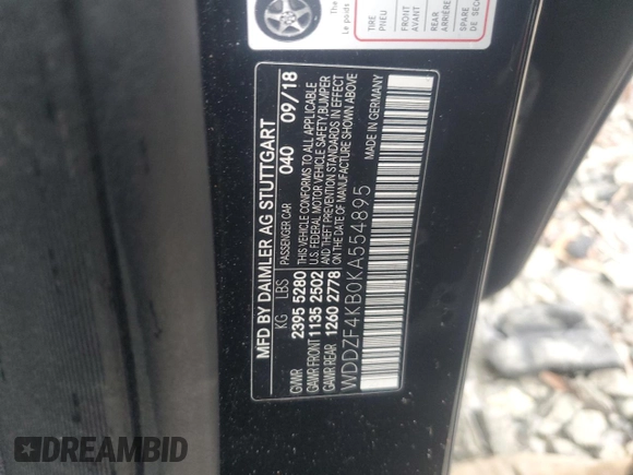 2019 Mercedes-Benz E-Class E 300 with VIN WDDZF4KB0KA554895, listed as a Copart auction lot 86538744 with 88,039 mi miles and Salvage Title. Bid and sale history available at carsss.com. Image 12.