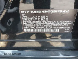 2017 BMW 7 Series 750i with VIN WBA7F0C37HGM22205, listed as a IAAI auction lot 40033800 with 70,581 mi miles. Bid and sale history available at carsss.com. Image 9.
