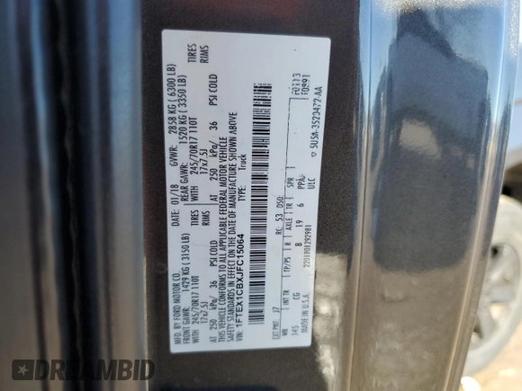 2018 Ford F-150 XL with VIN 1FTEX1CBXJFC15064, listed as a Copart auction lot 89269835 with 91,539 mi miles and Salvage Title. Bid and sale history available at carsss.com. Image 12.