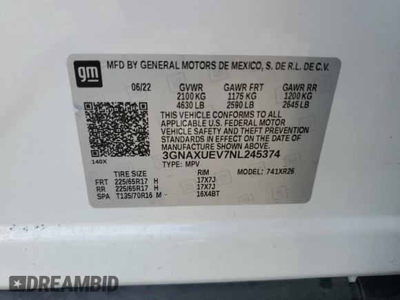 2022 Chevrolet Equinox LT z VIN 3GNAXUEV7NL245374, wystawiony jako Copart lot #58072865 z przebiegiem 79 426 mil mil oraz Czysty tytuł • Clean title. Historia ofert i sprzedaży dostępna na DreamBid. Obrazek 13.