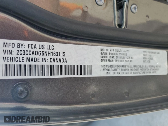 2022 Chrysler 300 Touring L with VIN 2C3CCADG6NH163115, listed as a Copart auction lot 50265605 with 63,629 mi miles and Salvage Title. Bid and sale history available at DreamBid. Image 13.