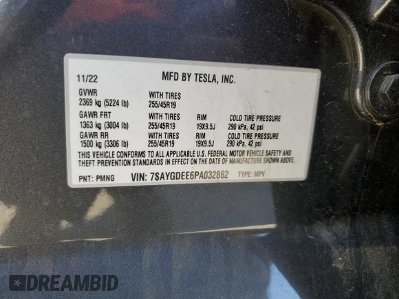 2023 Tesla Model Y Long Range with VIN 7SAYGDEE6PA032862, listed as a Copart auction lot 46542405 with 12,181 mi miles and Salvage Title. Bid and sale history available at DreamBid. Image 15.