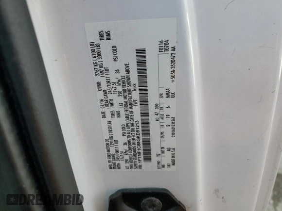 2016 Ford F-150 XL with VIN 1FTMF1C88GKD51213, listed as a Copart auction lot 47096795 with 136,705 mi miles and Salvage Title. Bid and sale history available at carsss.com. Image 14.