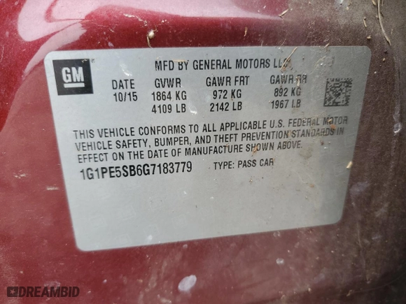 2016 Chevrolet Cruze Limited LT with VIN 1G1PE5SB6G7183779, listed as a Copart auction lot 43629655 with 110,706 mi miles and Salvage Title. Bid and sale history available at carsss.com. Image 14.