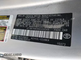 2009 Toyota Camry with VIN 4T1BE46K99U409349, listed as a IAAI auction lot 41958162 with 77,975 mi miles. Bid and sale history available at carsss.com. Image 9.