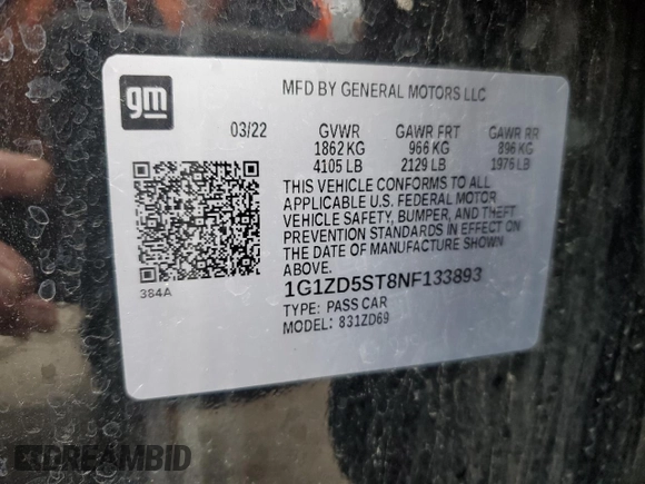2022 Chevrolet Malibu LT with VIN 1G1ZD5ST8NF133893, listed as a Copart auction lot 51086055 with 64,959 mi miles and Salvage Title. Bid and sale history available at DreamBid. Image 13.