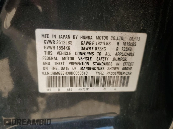 2013 Honda Fit with VIN JHMGE8H30DC053510, listed as a Copart auction lot 54104175 with 179,351 mi miles and Salvage Title. Bid and sale history available at carsss.com. Image 13.