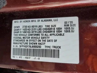 2020 Honda Ridgeline RTL-E with VIN 5FPYK3F76LB005283, listed as a Copart auction lot 43665005 with 28,284 mi miles and Salvage Title. Bid and sale history available at carsss.com. Image 14.