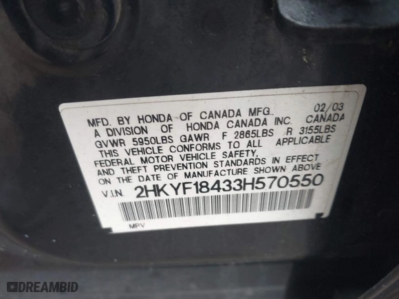 2003 Honda Pilot EX with VIN 2HKYF18433H570550, listed as a IAAI auction lot 41735731 with 347,281 mi miles. Bid and sale history available at carsss.com. Image 9.