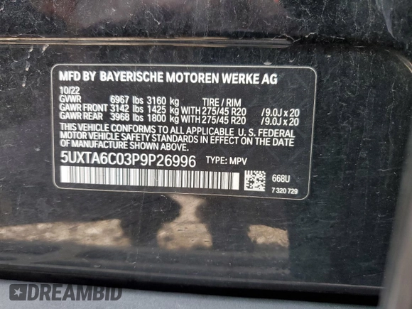2023 BMW X5 xDrive45e z VIN 5UXTA6C03P9P26996, wystawiony jako Copart lot #53747565 z przebiegiem 52 599 mil mil oraz Szkoda całkowita • Salvage title. Historia ofert i sprzedaży dostępna na DreamBid. Obrazek 13.